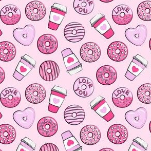 (1" scale) donuts and coffee - valentines day - pink on pink C19BS