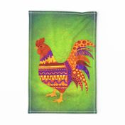 Folk Art Rooster tea towel