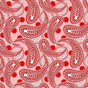 Red And White Paisley Pattern Red Polka Dots Pink Background
