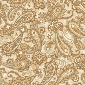 Tara Paisley Canvas Texture Gold Brown Beige 