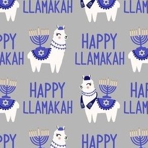 Llamakah fabric - happy hanukkah fabric, happy llamakah fabric - holiday fabric, -  grey