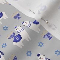 llamakah fabric - happy hanukkah llamas fabric, jewish fabric, llama fabric, holiday fabric - light grey
