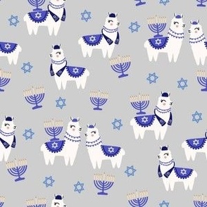 llamakah fabric - happy hanukkah llamas fabric, jewish fabric, llama fabric, holiday fabric - light grey