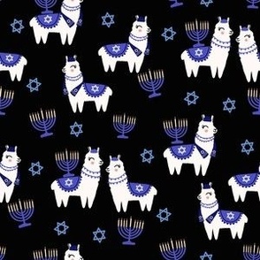 llamakah fabric - happy hanukkah llamas fabric, jewish fabric, llama fabric, holiday fabric - black