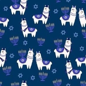 llamakah fabric - happy hanukkah llamas fabric, jewish fabric, llama fabric, holiday fabric -dark blue