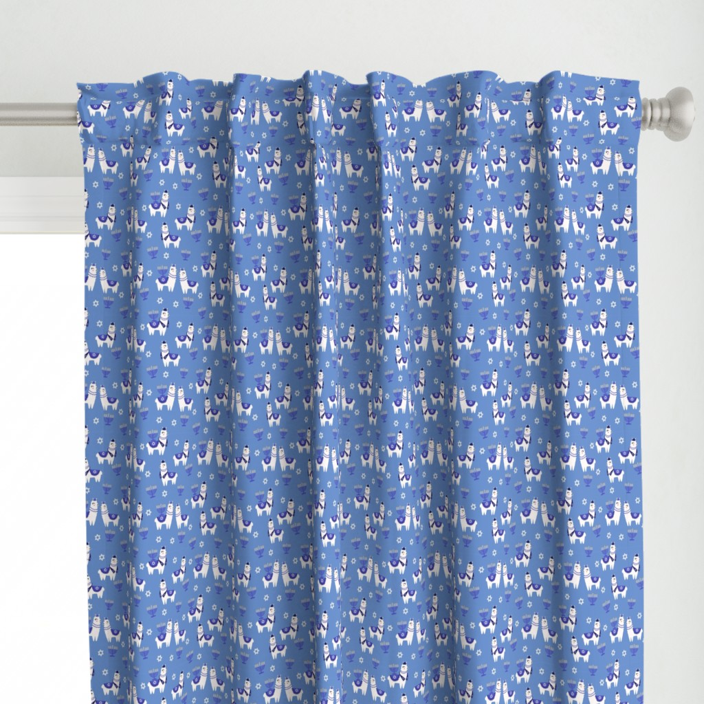 llamakah fabric - happy hanukkah llamas fabric, jewish fabric, llama fabric, holiday fabric - blue