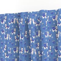 llamakah fabric - happy hanukkah llamas fabric, jewish fabric, llama fabric, holiday fabric - blue