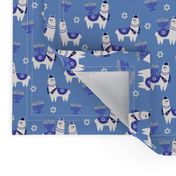 llamakah fabric - happy hanukkah llamas fabric, jewish fabric, llama fabric, holiday fabric - blue