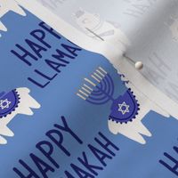 Llamakah fabric - happy hanukkah fabric, happy llamakah fabric - holiday fabric, - blue