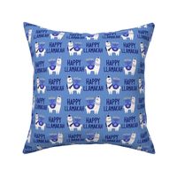 Llamakah fabric - happy hanukkah fabric, happy llamakah fabric - holiday fabric, - blue