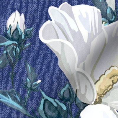 Large Rose of Sharon | Blue + Neutral w/Golden Stripe