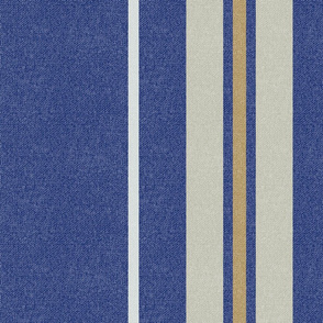 Large Blue + Neutral + Golden Stripes w/Faux Texture