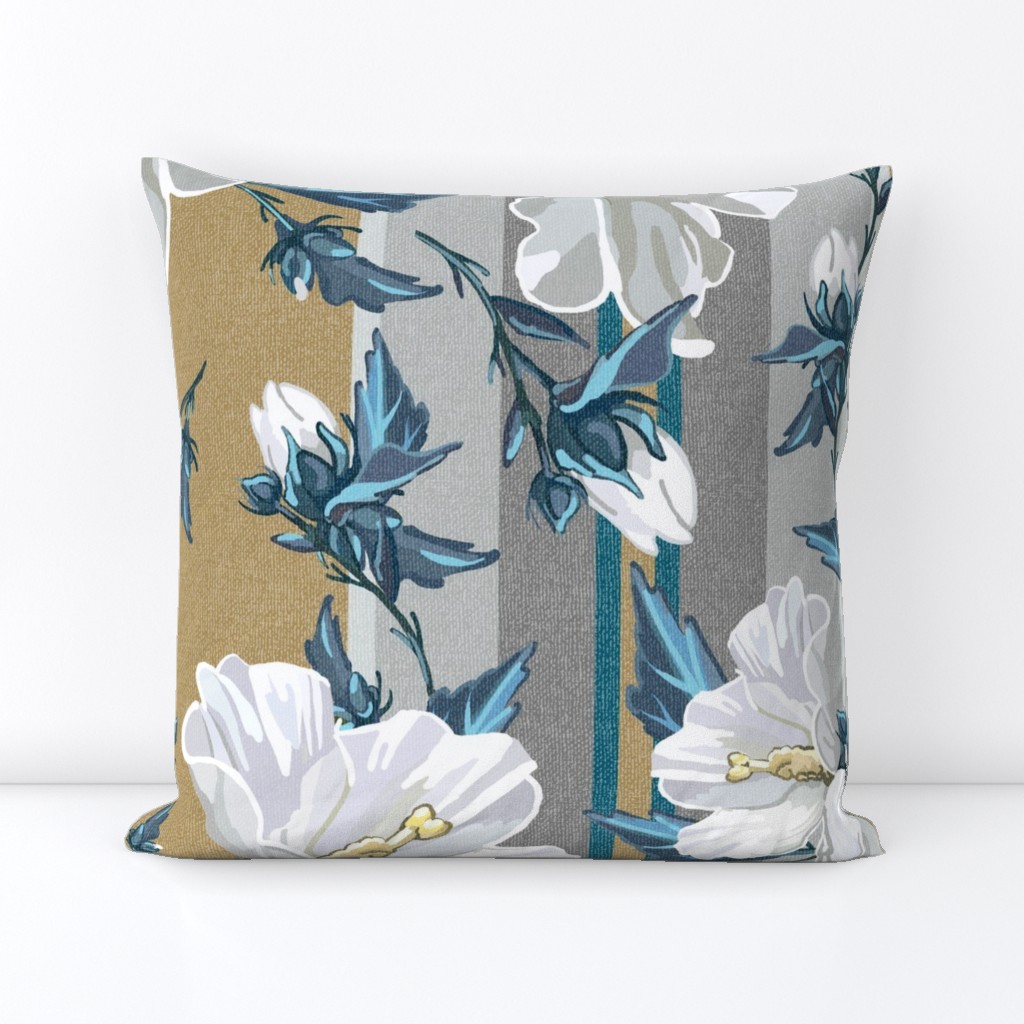 Large Rose of Sharon | Golden w/  Natural + Teal Stripes