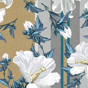 Large Rose of Sharon | Golden w/  Natural + Teal Stripes