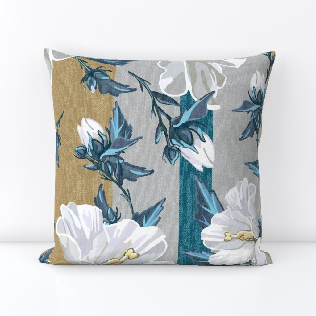 Large Rose of Sharon | Golden w/  Natural + Teal Stripes  2