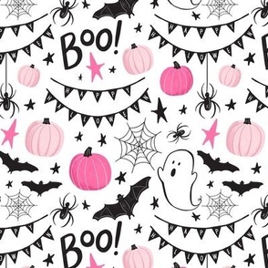Cute Pink and Black Halloween Ghosts & Pumpkins