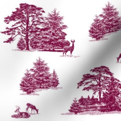 Evergreen toile with animals in wine
