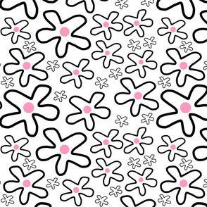 Groovy Flower Power! Pink, Black on white 