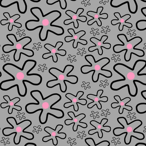 Groovy Flower Power! Pink, black on grey