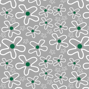 Groovy Flower Power! Green, white on grey 