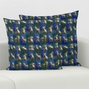 3D CHINESE ZODIAC ANIMALS ON DOTTY BLUE GREEN FLWRHT METALLIC EFFECT