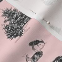 Evergreen toile with animals in pink and grey