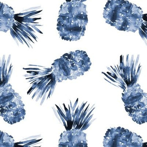 Indigo pineapples • watercolor blue tropical pattern for nursery