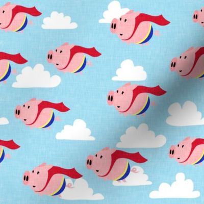 superhero pigs - when pigs fly - flying pigs - light blue - LAD19