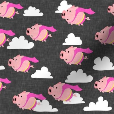 superhero pigs - when pigs fly - flying pigs - grey - LAD19