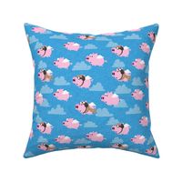 flying pigs - aviator caps and glasses - when pigs fly - cute pigs - bright blue - LAD19