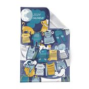 2024 Calendar kitten clothesline Tea Towel // blue and yellow