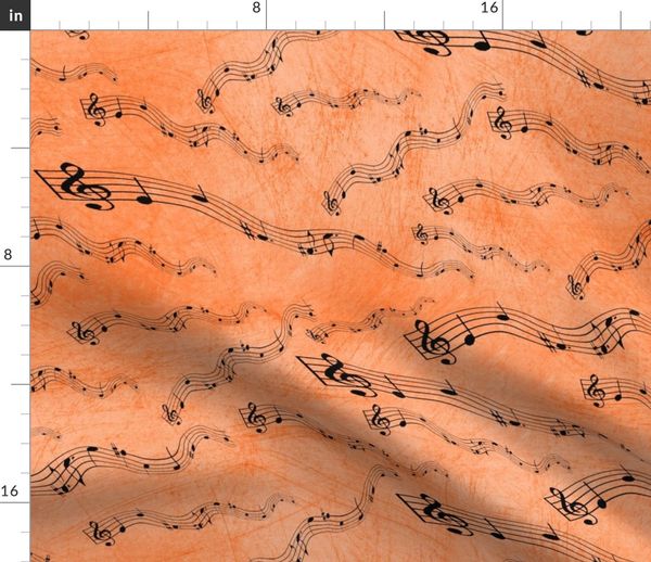 Music Notes Musical Band Orange Fabric Printed by Spoonflower BTY 