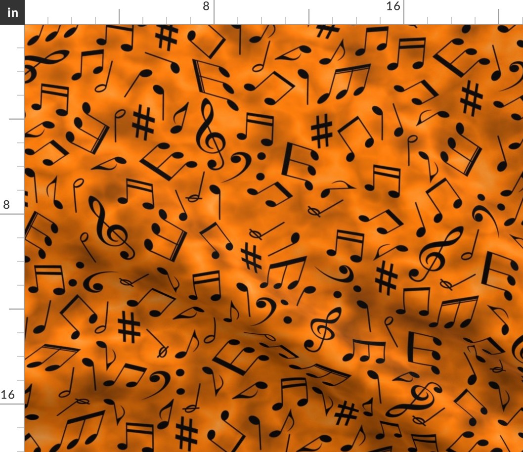 scattered music notes on orange