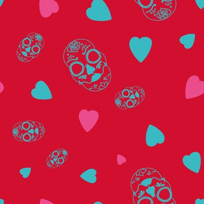 Glamourous Halloween skull and pink heart