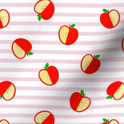 Tossed Apples on Pink Stripes