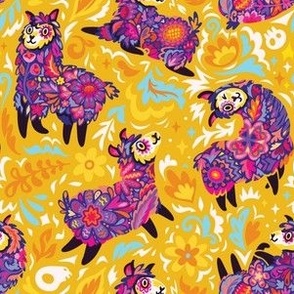 Floral alpacas on yellow