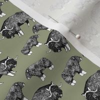 SMALL - musk ox fabric // arctic animal fabric canada alaska greenland - artichoke