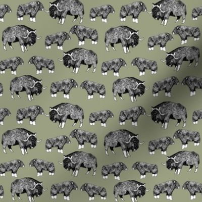 SMALL - musk ox fabric // arctic animal fabric canada alaska greenland - artichoke