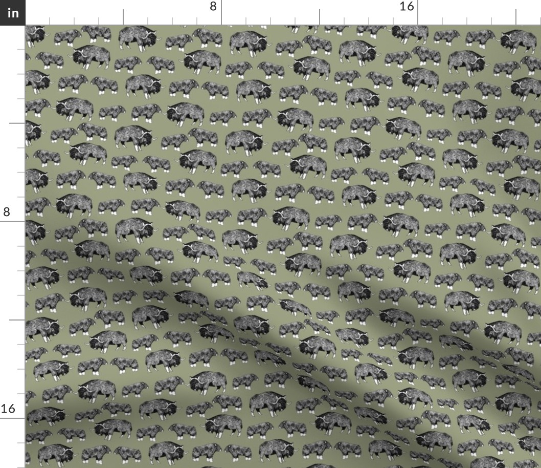 SMALL - musk ox fabric // arctic animal fabric canada alaska greenland - artichoke