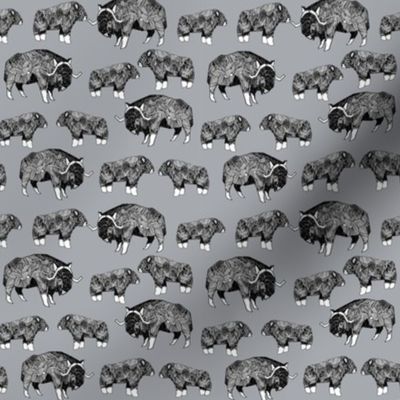 SMALL - musk ox fabric // arctic animal fabric canada alaska greenland - grey