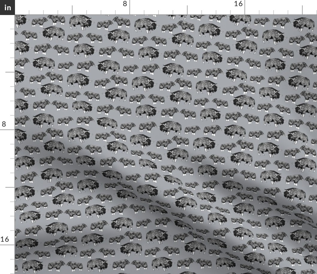 SMALL - musk ox fabric // arctic animal fabric canada alaska greenland - grey