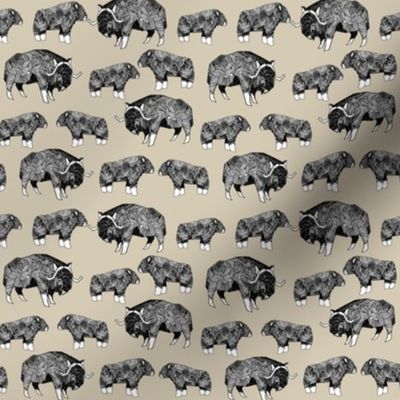 SMALL - musk ox fabric // arctic animal fabric canada alaska greenland - khaki