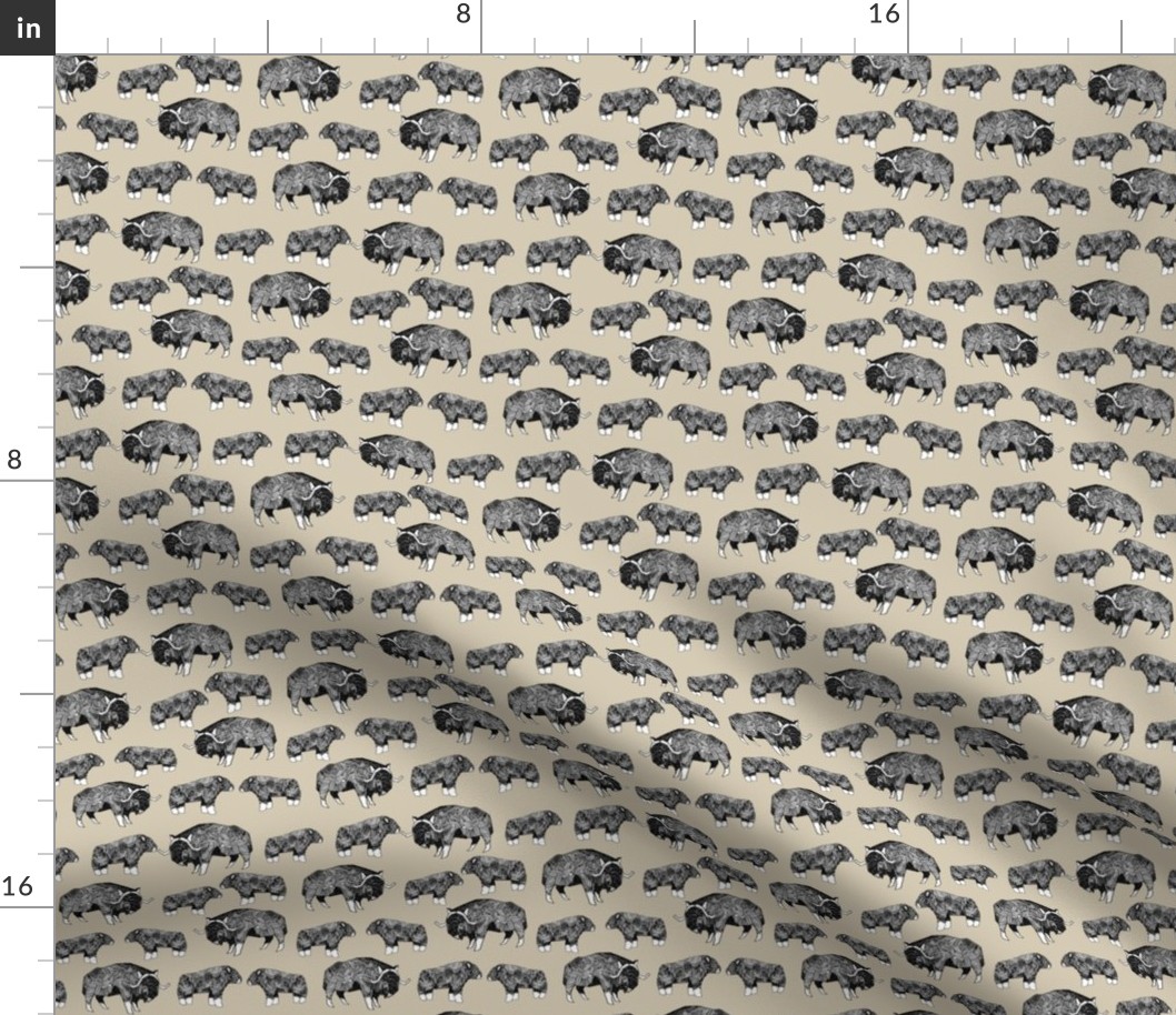 SMALL - musk ox fabric // arctic animal fabric canada alaska greenland - khaki