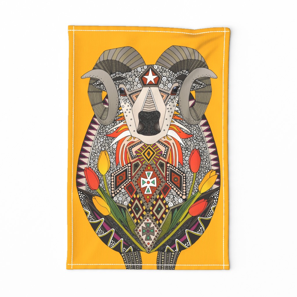 ARIES RAM tea towel saffron