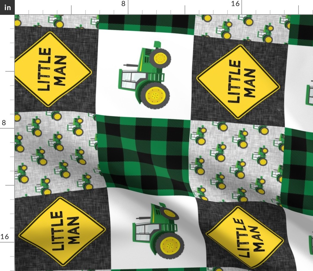 Little Man - Tractors - Green and Black - Plaid (90) - LAD19