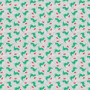 (micro scale) Christmas Trex - Santa hat dinosaur toss - green on grey - LAD19BS