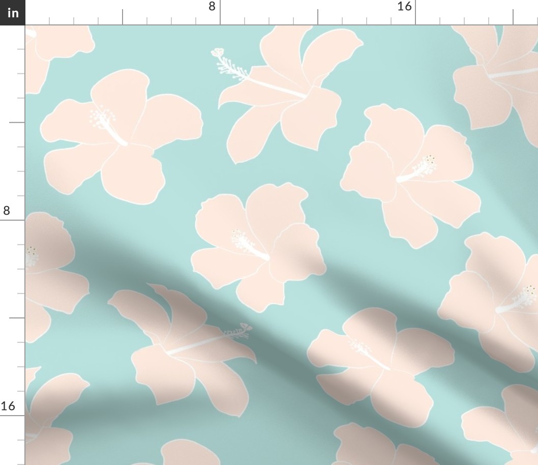 freehand hibiscus - mint & pale peach - large