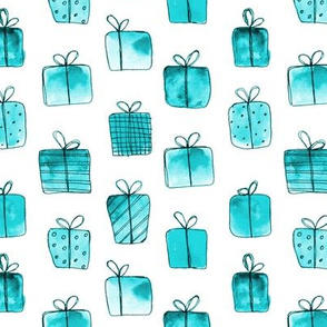 Emerald gift boxes •watercolor christmas pattern