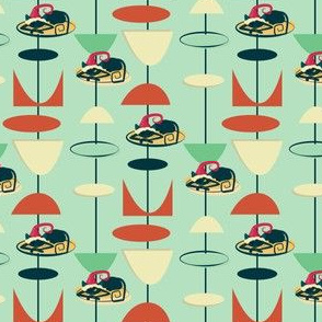 mid century christmas cats atomic pattern