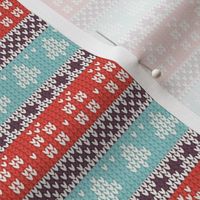 Ugly Sweater Knit—Trees and presents stripes- Light red and blue